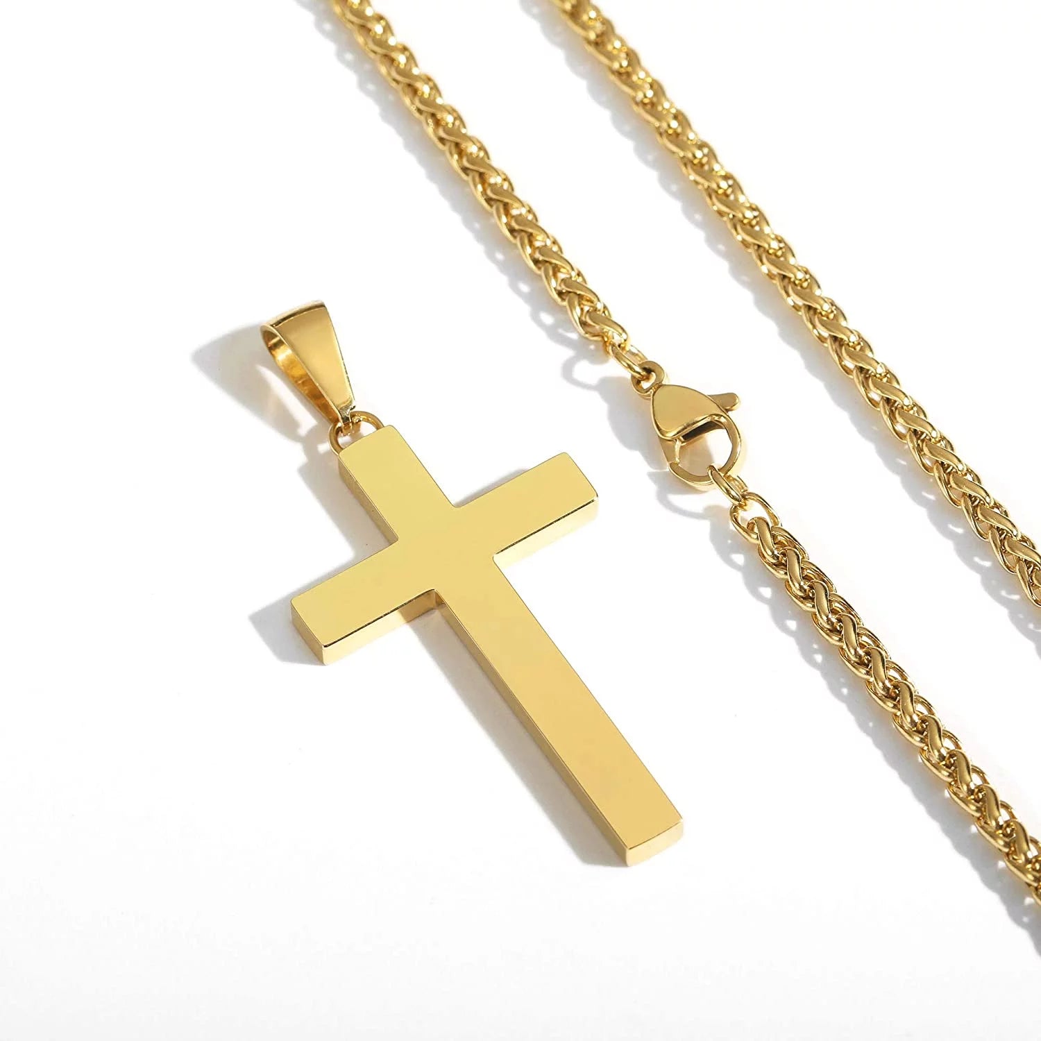 Gold Cross Necklaces for Men Boys Stainless Steel Cross Pendant Chain Catholic Religious Christian Birthday Christmas Jewelry Gifts Teen Boyfriend Son Dad Adults Stocking Stuffers for Kids Age