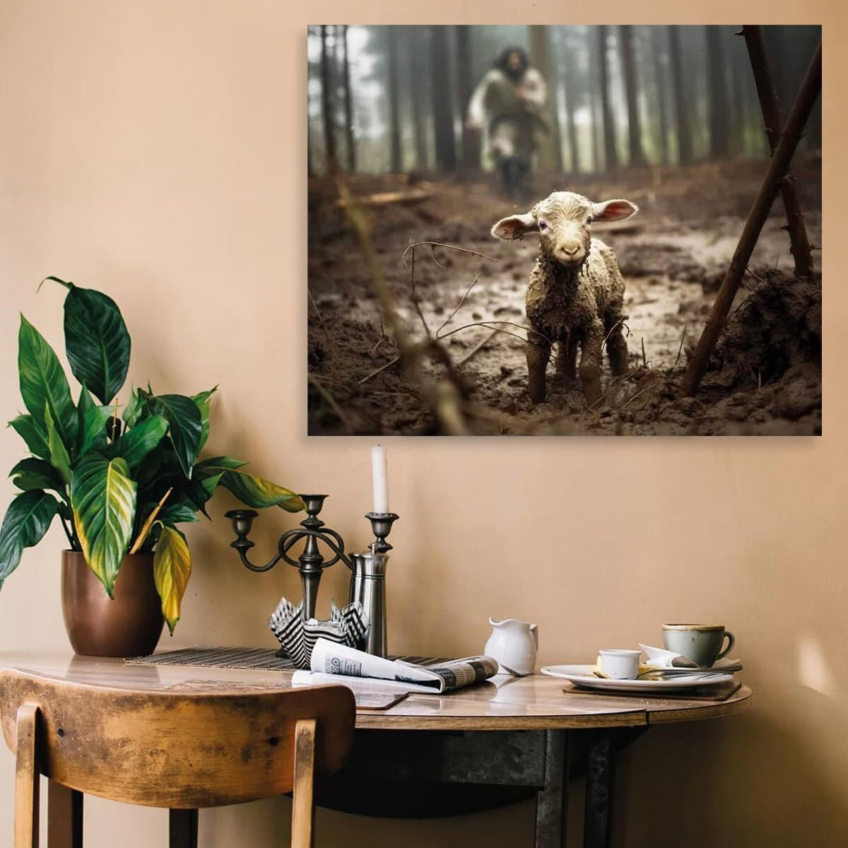 Jesus and Lamb Canvas Wall Art