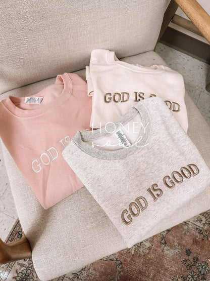 Embroidered GOD IS GOOD Sweatshirt | Christian Crewneck | Christian Sweatshirt | Faith Sweatshirt | Embroidered Crewneck