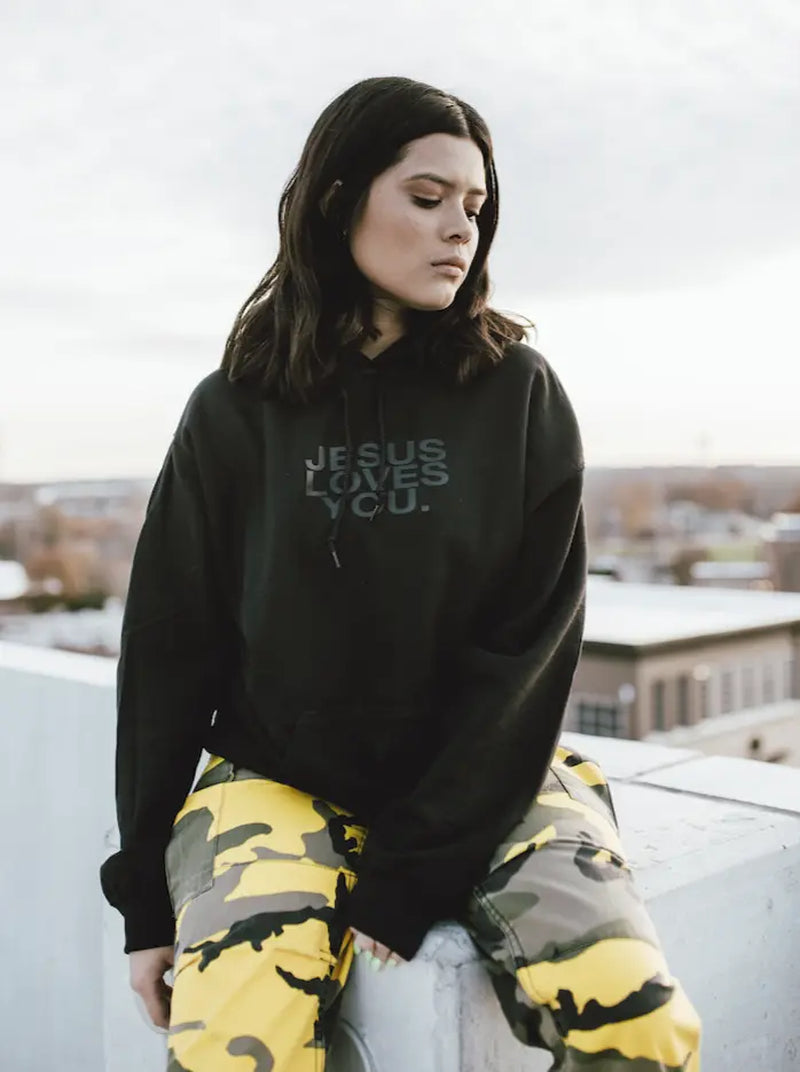 3-D Puff Print Black on Black Logo Hoodie
